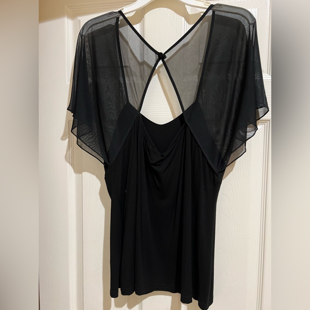 Black cami with sheer sleeves and backing